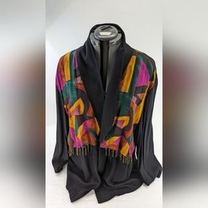 Vintage MAREN Colorful Lightweight Cardigan Blouse Women's Sz 16 Abstract Beaded